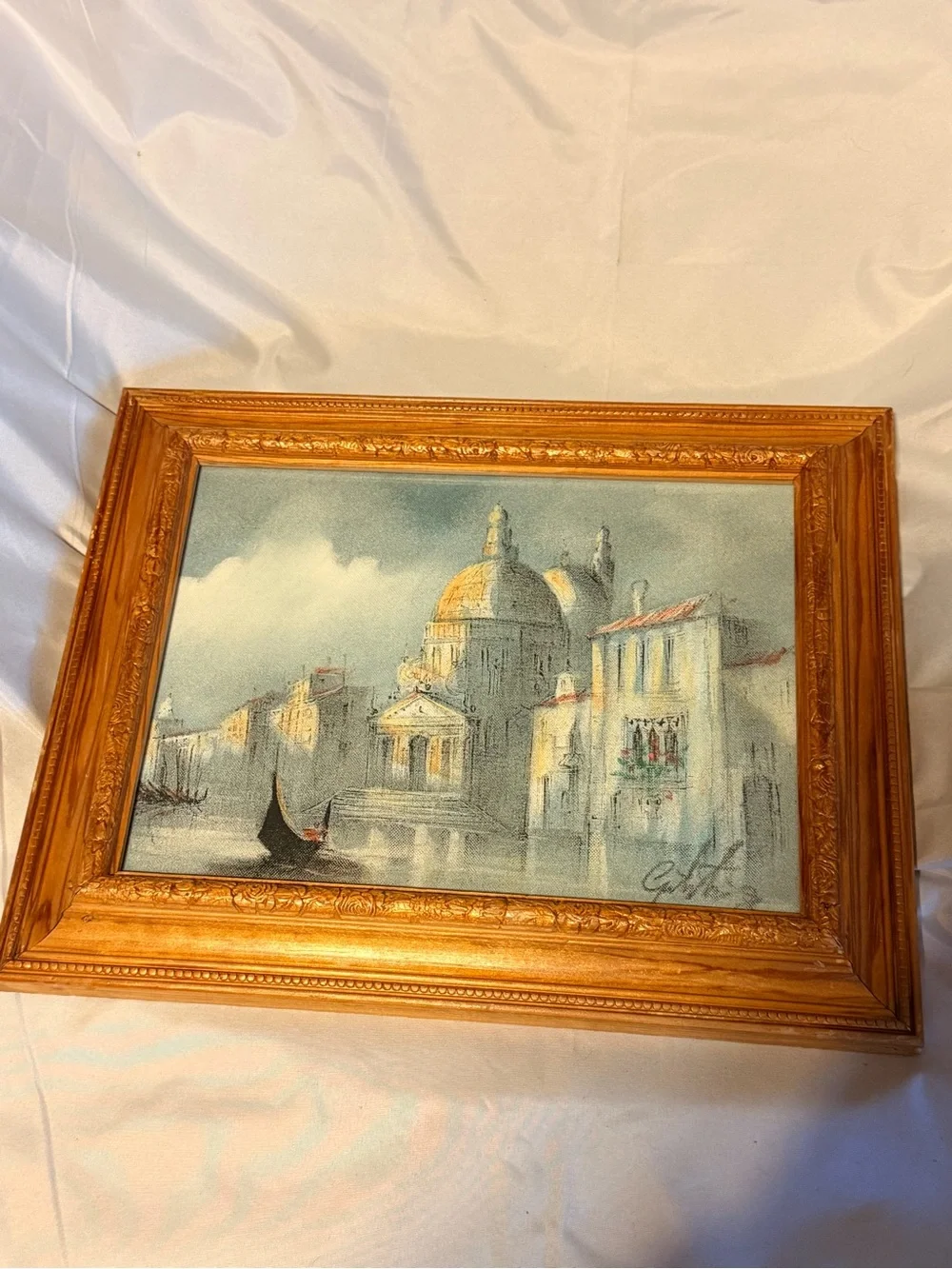 Vintage Framed Venice Canal Wall Art Print Ornate Wood Frame European Landscape